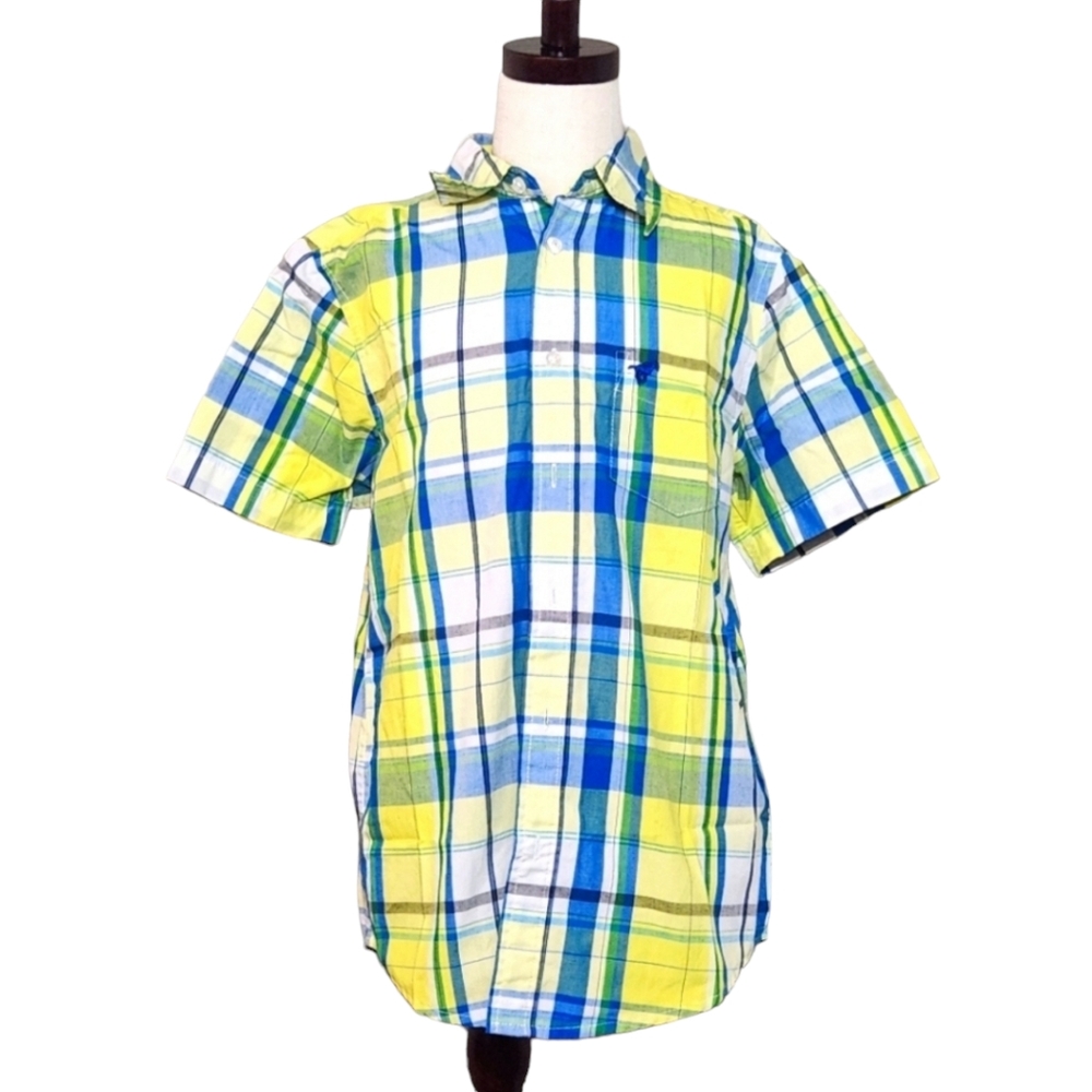 Wrangler Boys Plaid Button Down Shirt – Yellow Blue - Medium (10/12)